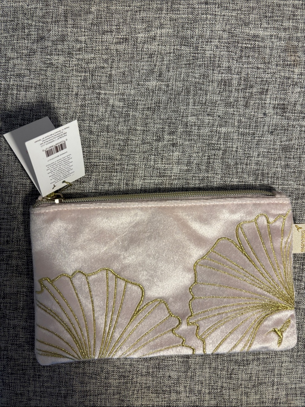 Papyrus Blush Pink Velvet Cosmetic Bag with Gold Embroidery